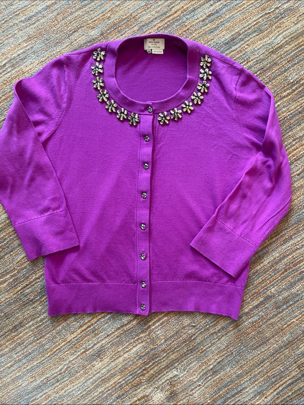 kate spade Purple Jeweled Collar Button Cotton Cardigan Medium